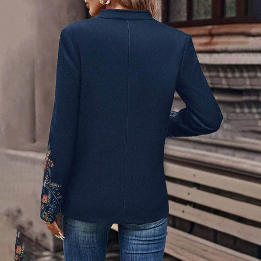 Floral Print Double Breasted Blazer, Collar Winter Jacket for Women