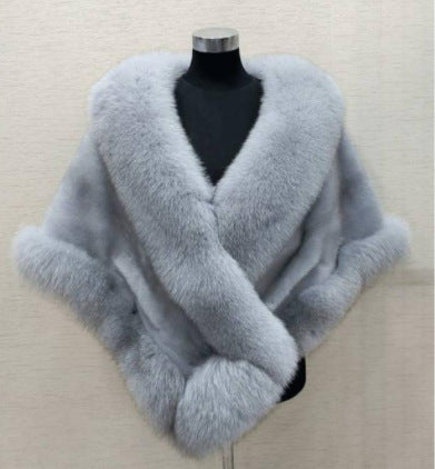 Plus sized Mink Fur Cape Coat with Dress Shawl - Imitation Fox Fur