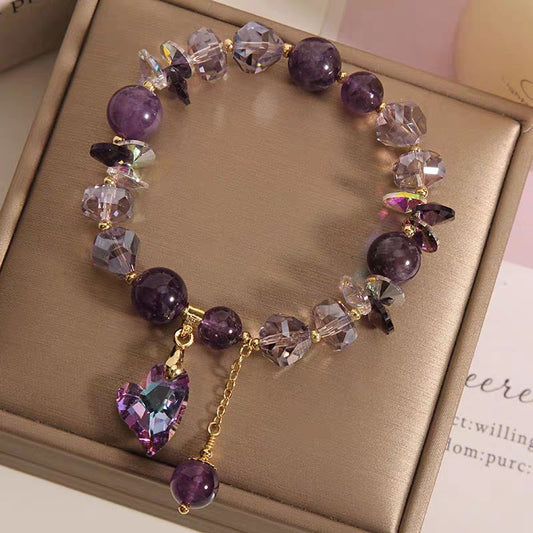Purple Heart Crystal Bracelet â Elegant Natural Amethyst Jewelry