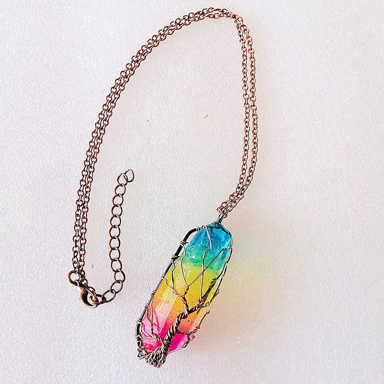 “Stone Crystal Tree of Life Pendant Necklace | Fashion Jewelry for Women & Men”
