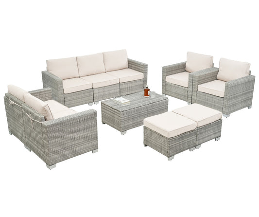 10-Piece Patio Furniture Set with Cushions – Outdoor Sectional Sofa & Table