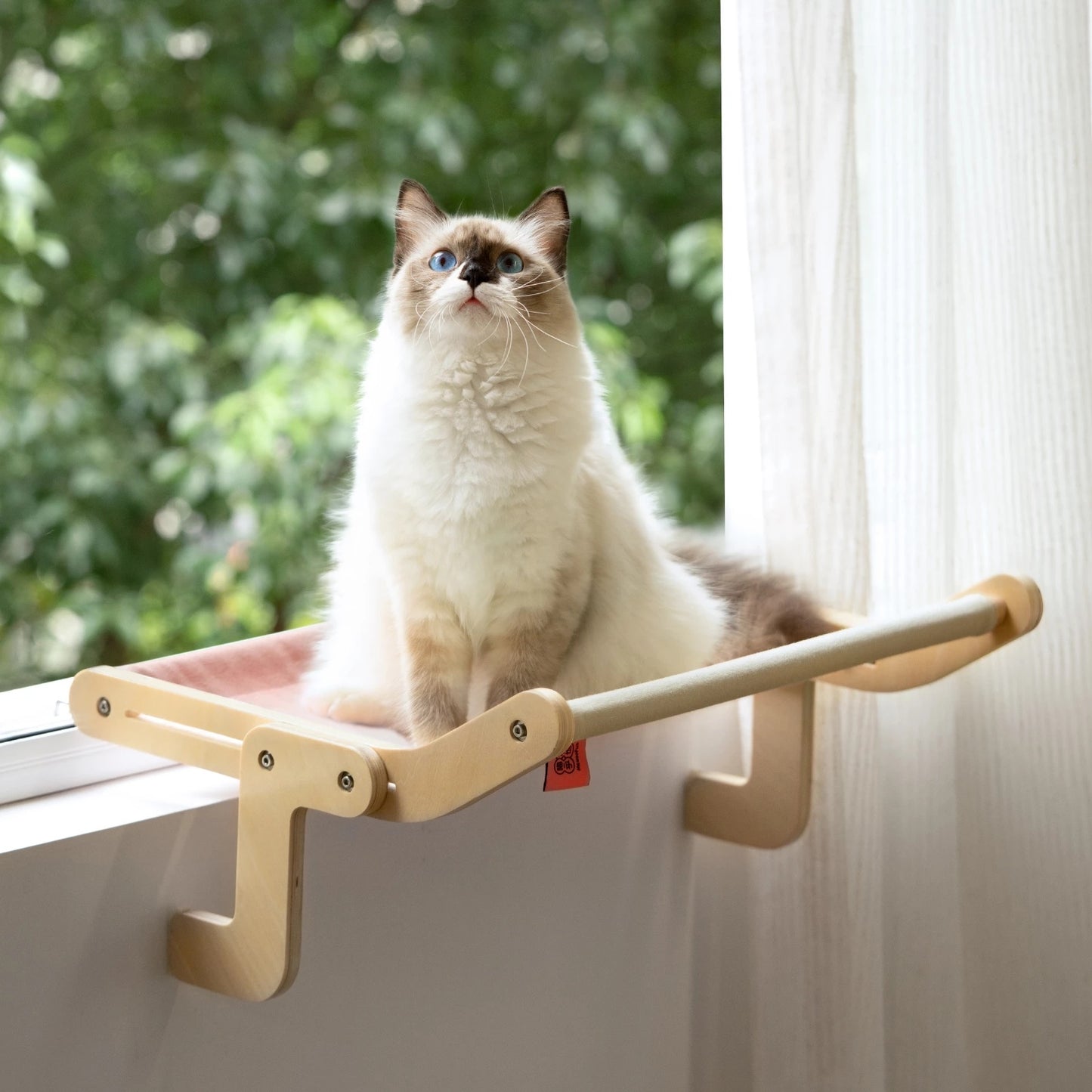 Cat Window Perch Wooden Hanging Bed with Washable Cotton Canvas for Indoor Cats