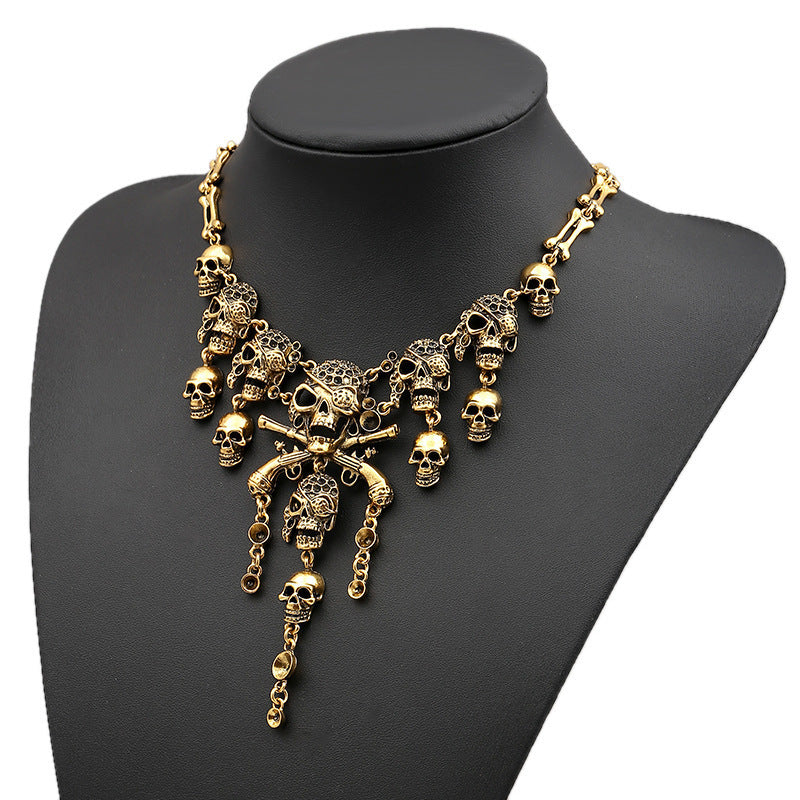 Vintage Skull Tassel Necklace | Gothic Punk Halloween Sweater Chain Jewelry