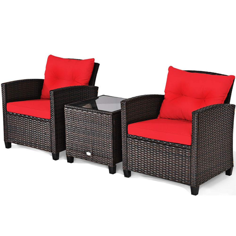 3-Piece Rattan Patio Furniture Set with Washable Cushions – Outdoor Chairs & Coffee Table