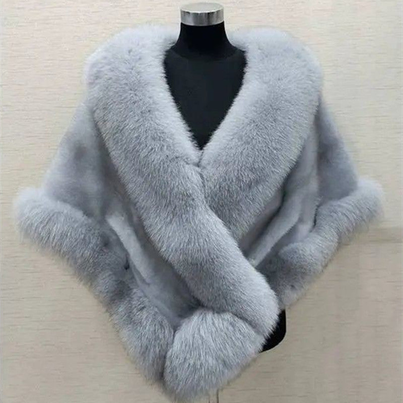 Plus sized Mink Fur Cape Coat with Dress Shawl - Imitation Fox Fur