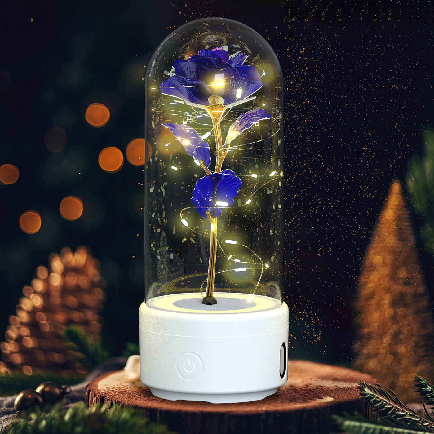 2-in-1 Rose LED Night Light & Bluetooth Speaker Glass Cover Romantic Gift