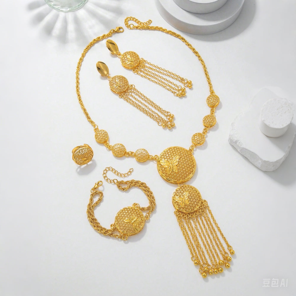 Butterfly Jewelry Set – Necklace, Earrings, Bracelet & Ring | Elegant Middle Eastern Wedding Jewelry for Women