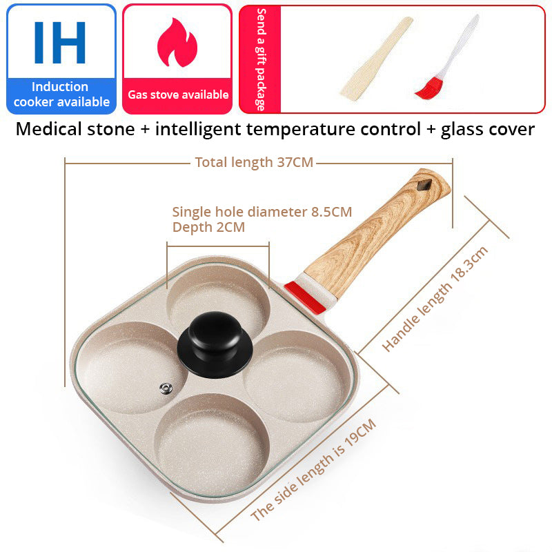 Non-Stick 4-Hole Fried Egg & Burger Pan Household Breakfast Pan & Pancake Maker