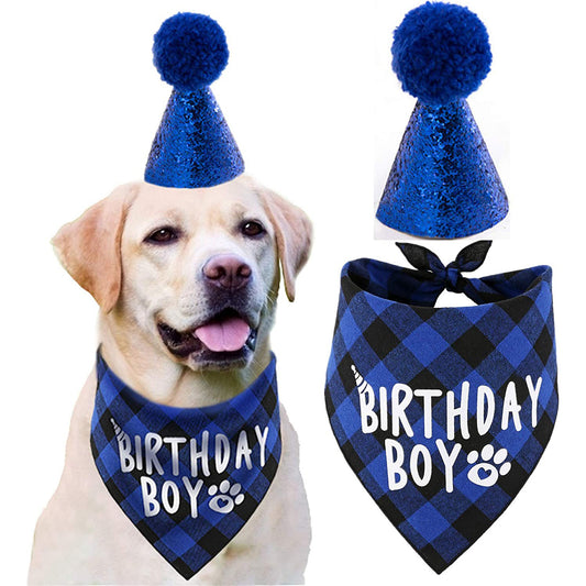 Pet Birthday Set Triangle Scarf & Hat for Dogs, Party Decoration & Outdoor Styling Creative