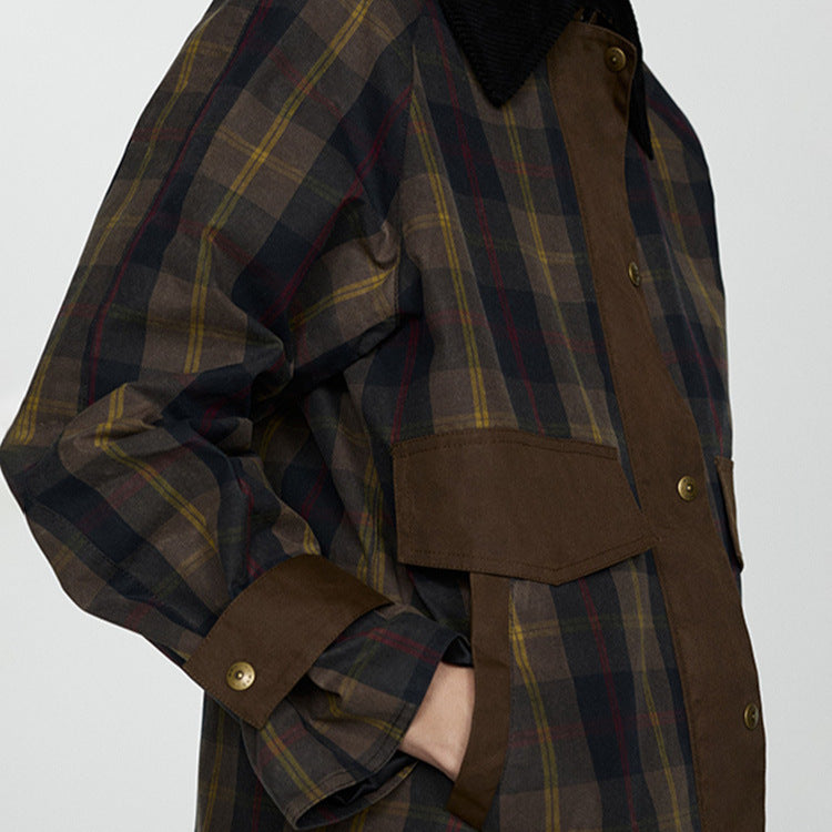 Autumn And Winter Plaid Fur Collar Cotton-padded Jacket