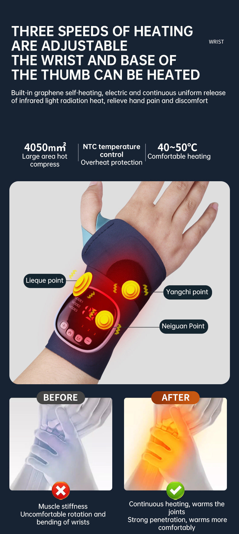 EMS Smart Tendon Sheath Wristband Hand Heating with Hot Compress & Massage Function