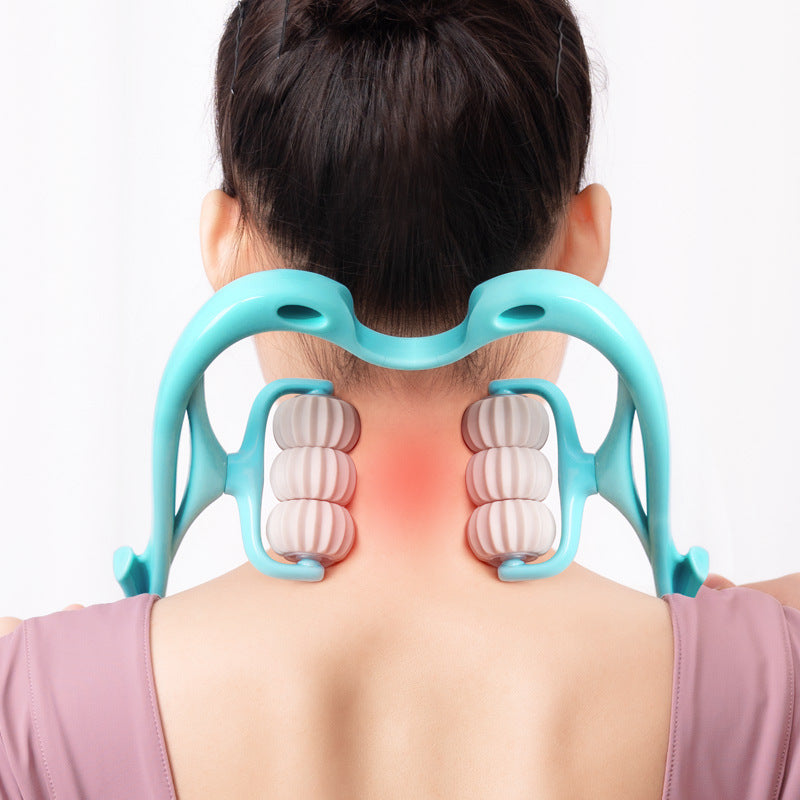 “Multifunctional Six-Wheel Neck Massager | Manual Roller Massage Tool for Pain Relief”
