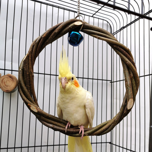 Bird Chewing Toy Rattan Ring Standing Frame for Bird Cage