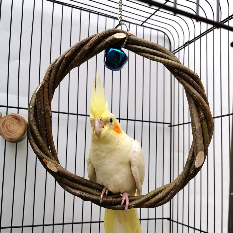 Bird Chewing Toy Rattan Ring Standing Frame for Bird Cage