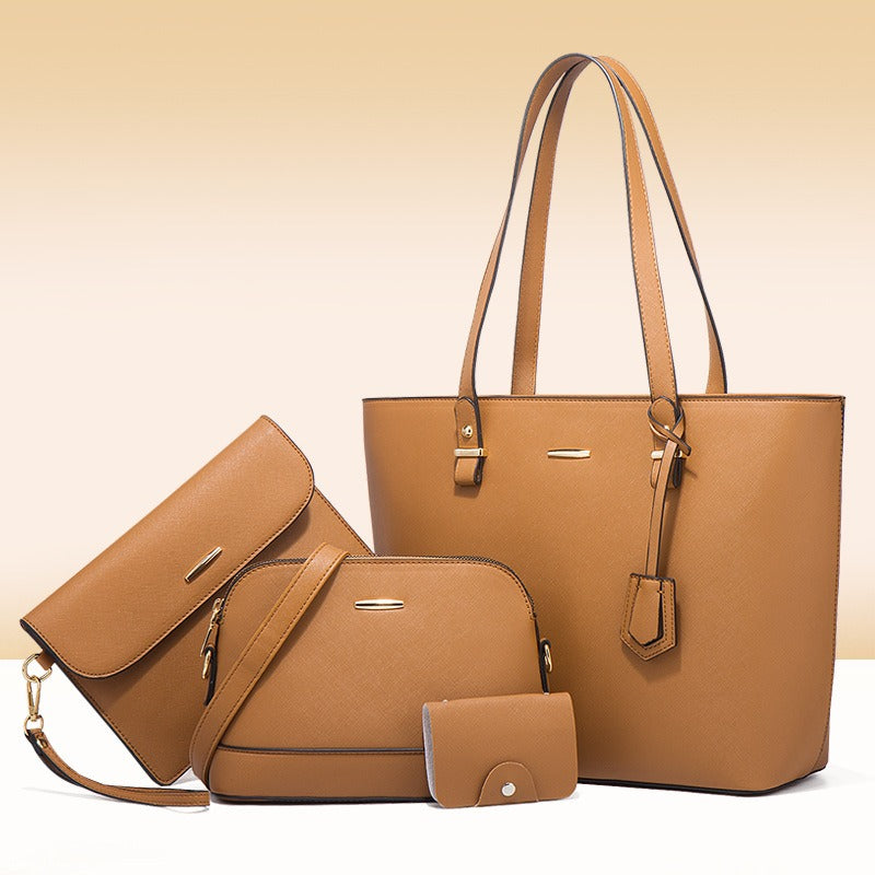 Trendy Women’s Retro Celebrity One-Shoulder Handbag High Capacity Fashion Crossbody Four-Piece Mother Bag Set