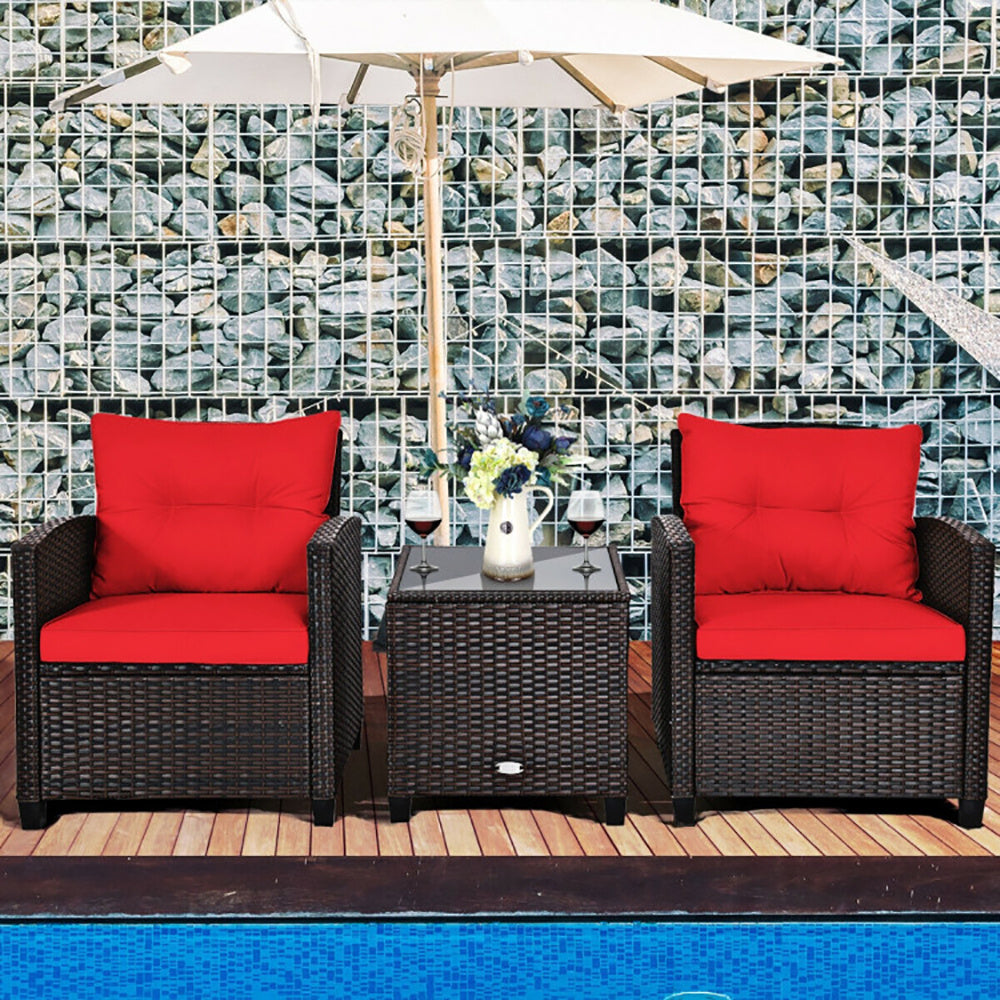 3-Piece Rattan Patio Furniture Set with Washable Cushions – Outdoor Chairs & Coffee Table