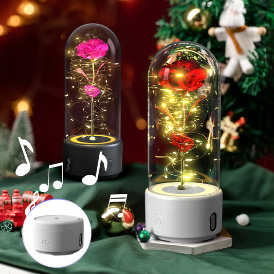 2-in-1 Rose LED Night Light & Bluetooth Speaker Glass Cover Romantic Gift