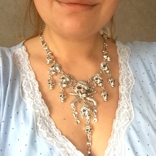 Vintage Skull Tassel Necklace | Gothic Punk Halloween Sweater Chain Jewelry