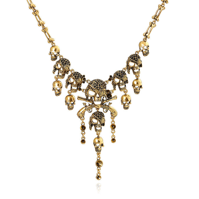 Vintage Skull Tassel Necklace | Gothic Punk Halloween Sweater Chain Jewelry