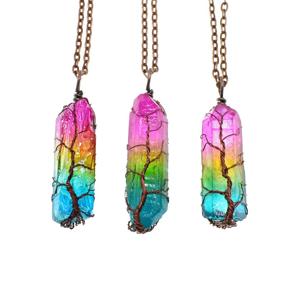 “Stone Crystal Tree of Life Pendant Necklace | Fashion Jewelry for Women & Men”