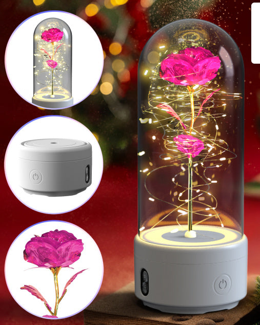 2-in-1 Rose LED Night Light & Bluetooth Speaker Glass Cover Romantic Gift