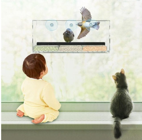 Acrylic Bird Feeder Transparent Hanging Food Box for Parrots, Budgies & Small Birds