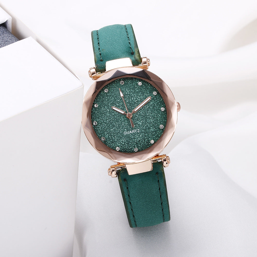 Women’s Starry Sky Leather Watch Casual Rhinestone Designer Clock