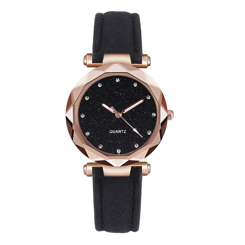 Women’s Starry Sky Leather Watch Casual Rhinestone Designer Clock
