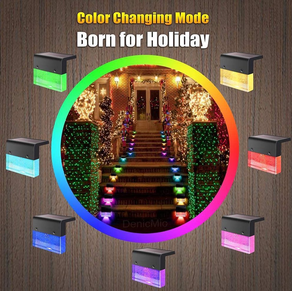Waterproof RGB LED Solar Step & Fence Light Outdoor Garden Lighting