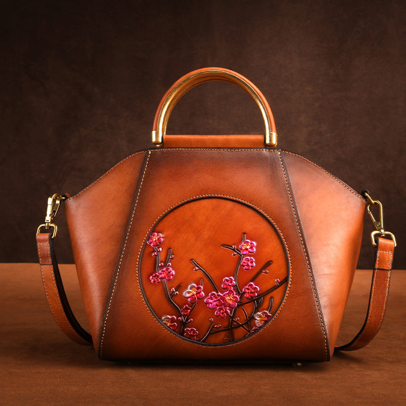 Cowhide Leather Shoulder Bag | Stylish Messenger Handbag for Women