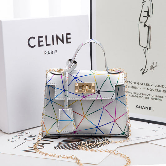 Kelly-Style Leather Handbag Elegant Small Square Bag with  Lock