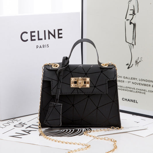 Kelly-Style Leather Handbag Elegant Small Square Bag with  Lock