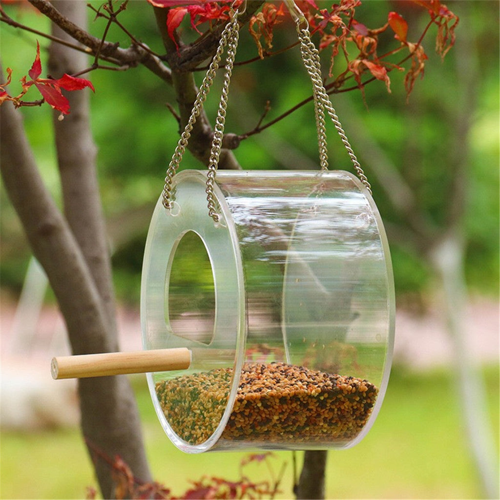 Acrylic Bird Food Box Durable Hanging Feeder for Parrots, Budgies & Small Birds