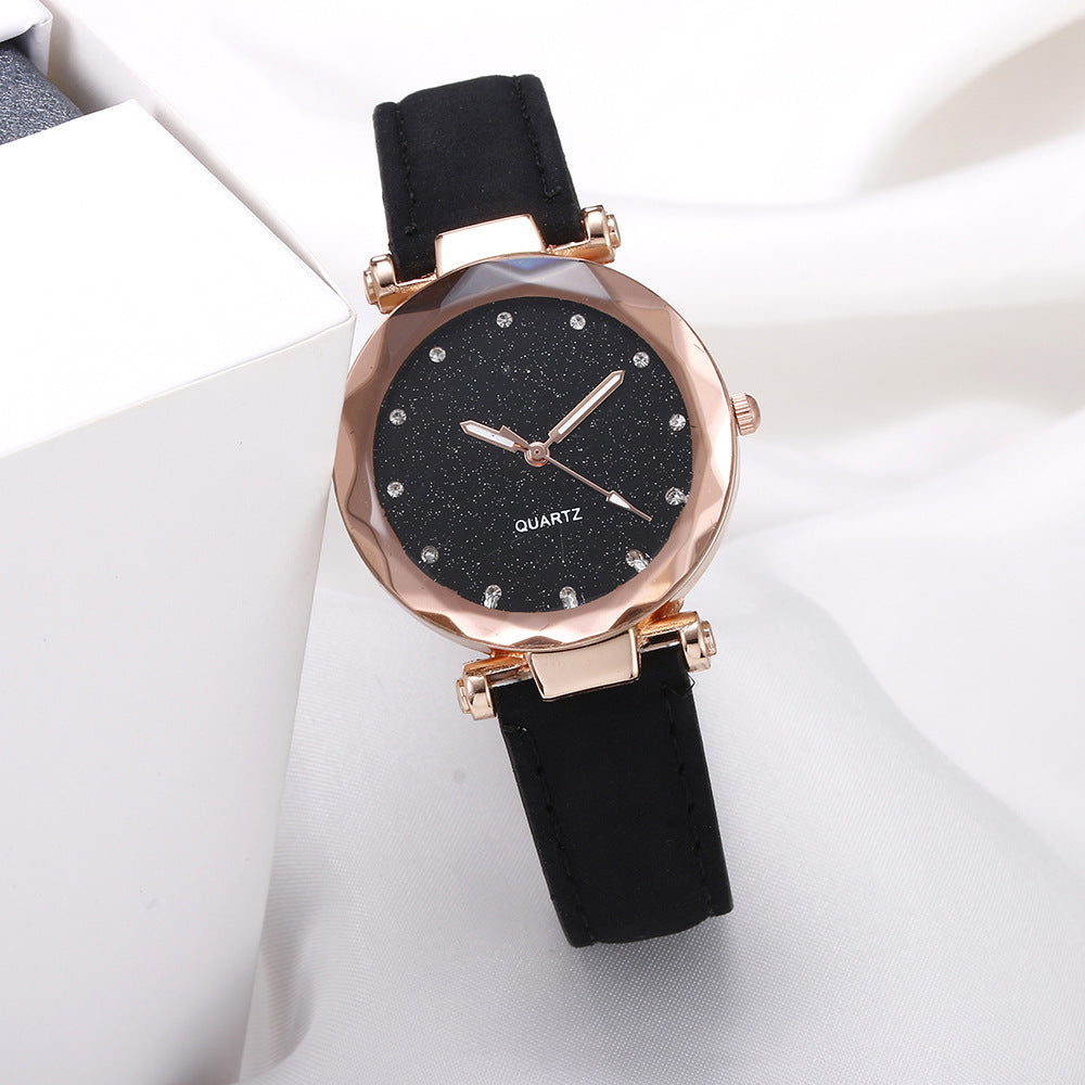 Women’s Starry Sky Leather Watch Casual Rhinestone Designer Clock