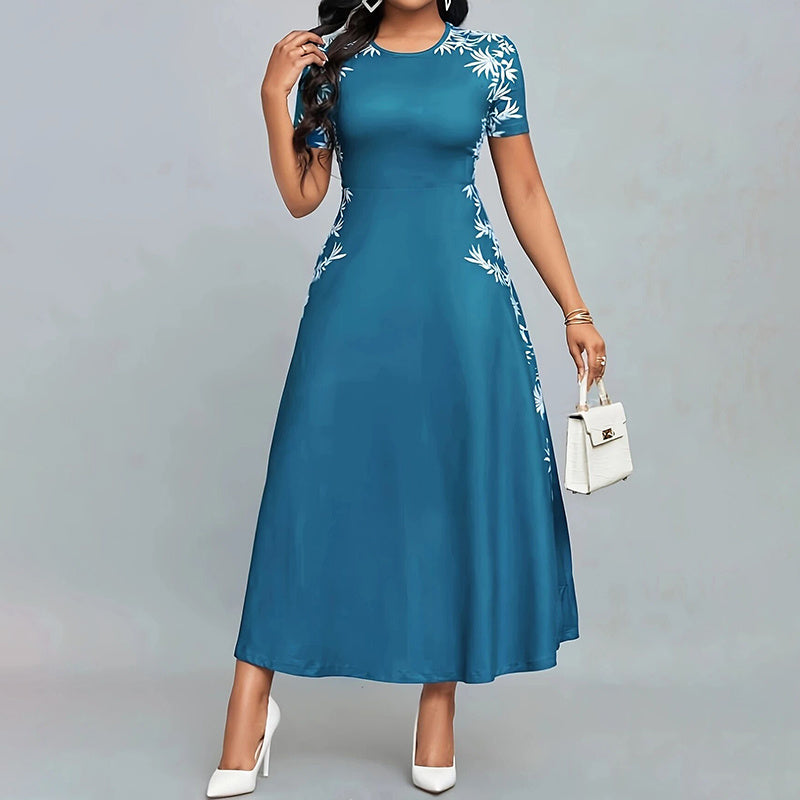 Women’s Elegant Short Sleeve Maxi Dress – Casual Empire Waist Long Dress