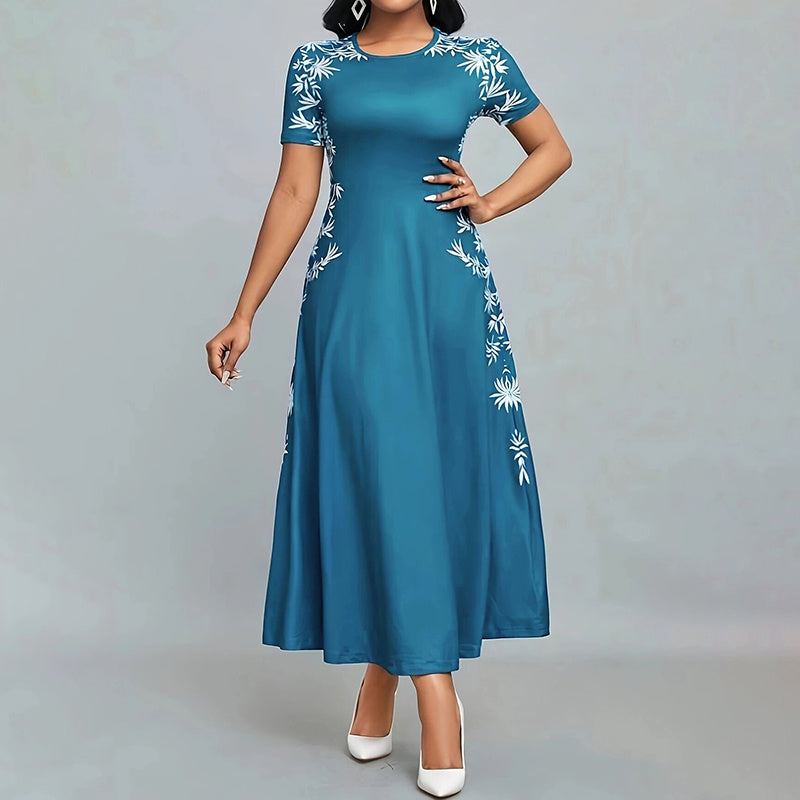 Women’s Elegant Short Sleeve Maxi Dress – Casual Empire Waist Long Dress