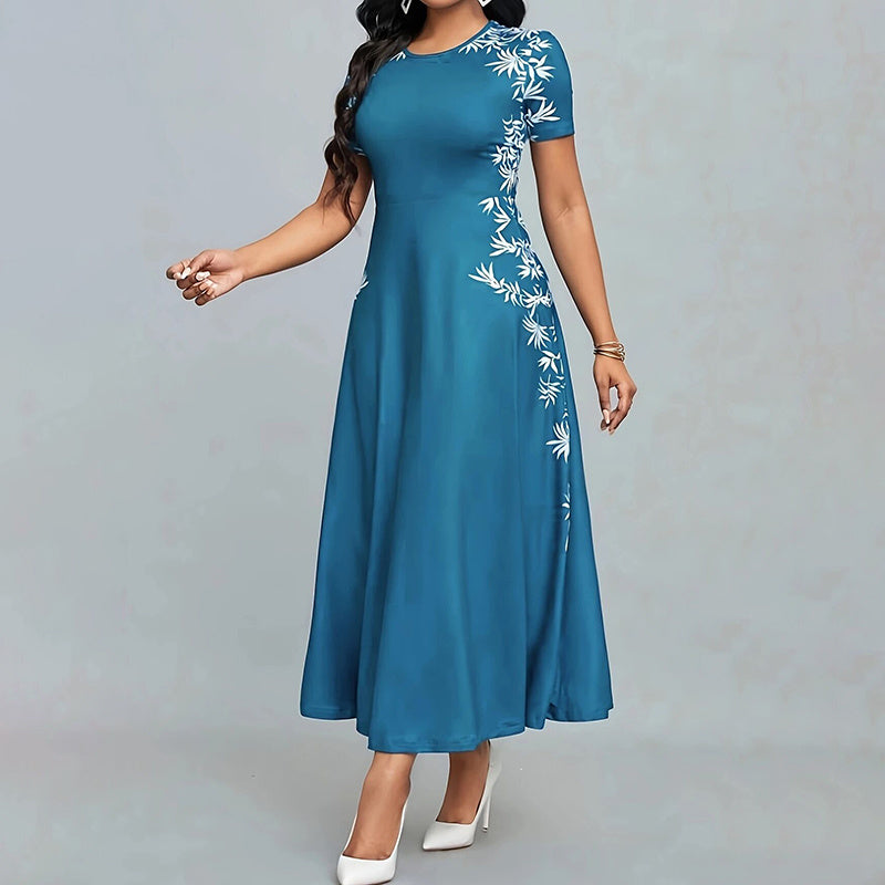 Women’s Elegant Short Sleeve Maxi Dress – Casual Empire Waist Long Dress