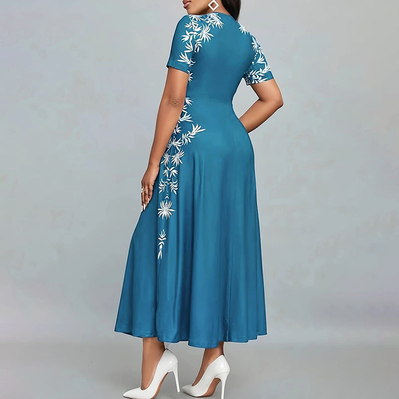 Women’s Elegant Short Sleeve Maxi Dress – Casual Empire Waist Long Dress