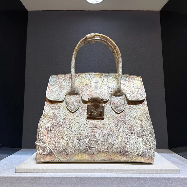 Luxury Snake Print Leather Handbag Large Capacity Crossbody Bag for Women