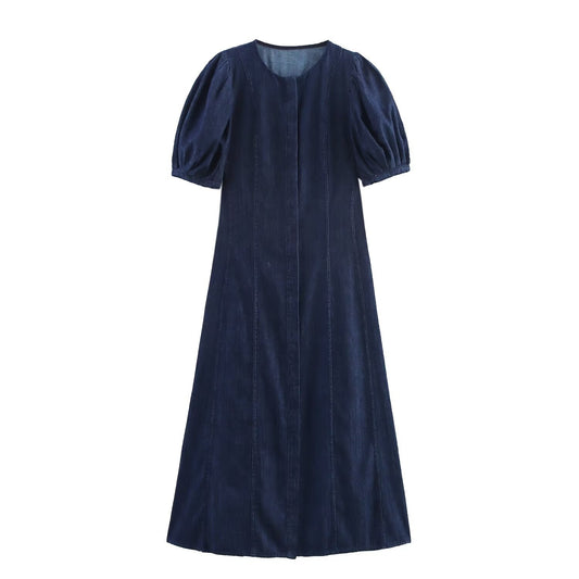Women's Casual Denim Button Down Midi Dress