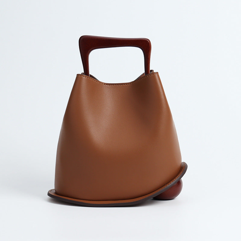 Handmade Wooden Bucket Bag Stylish Women's Crossbody & Commuting Tote