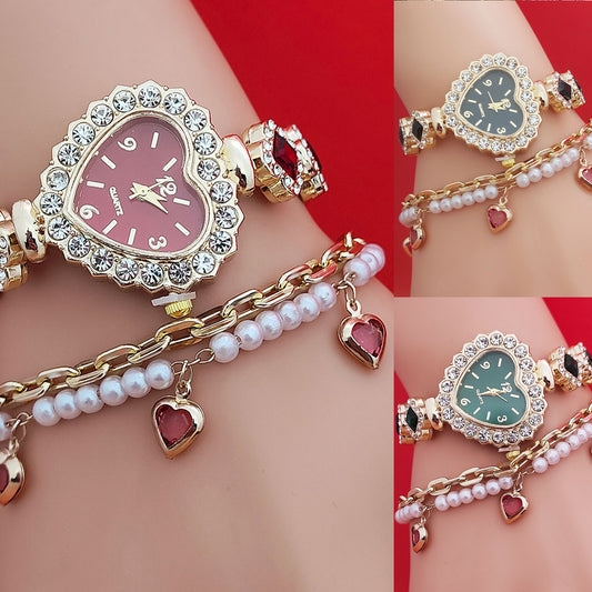 Women’s Heart Bracelet Watch Set Diamond Quartz
