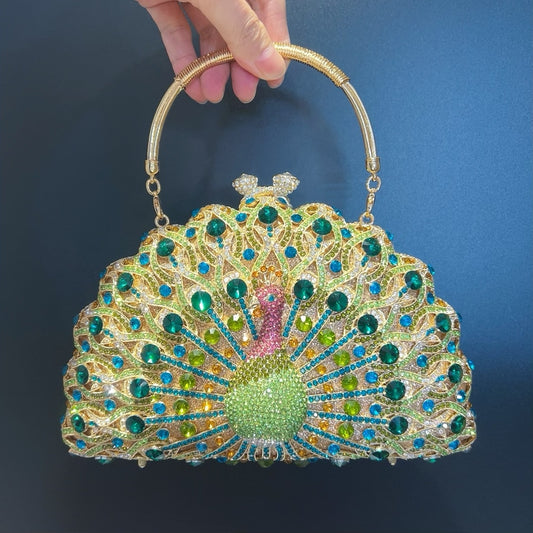 Large Peacock Diamond Banquet Handbag  Luxury Crossbody & Evening Bag