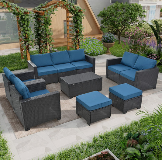 10-Piece Patio Furniture Set with Cushions – Outdoor Sectional Sofa & Table