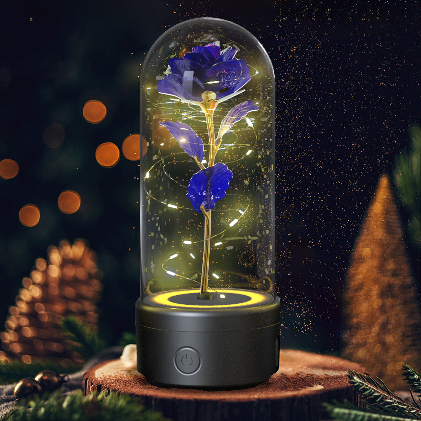 2-in-1 Rose LED Night Light & Bluetooth Speaker Glass Cover Romantic Gift