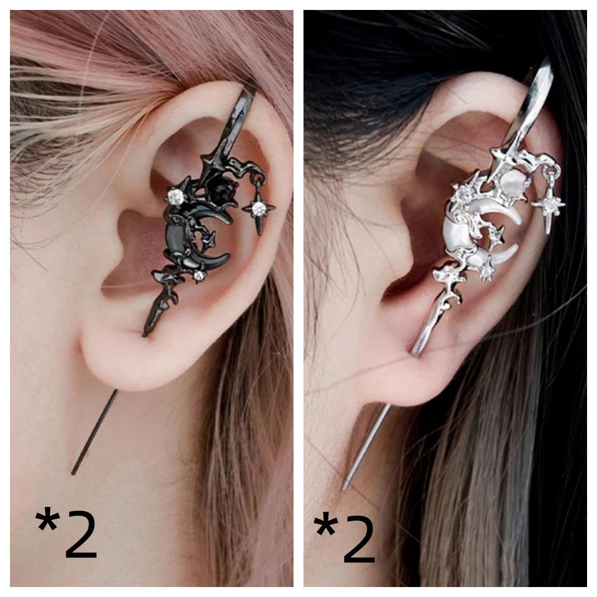 Creative Star & Moon Diamond Geometric Fashion Stud Earrings