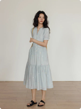 Tencel V-neck Vacation Style Gentle Elegant Wind Dress