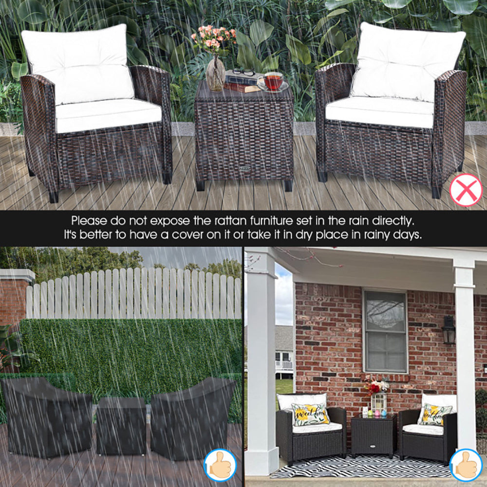 3-Piece Rattan Patio Furniture Set with Washable Cushions – Outdoor Chairs & Coffee Table