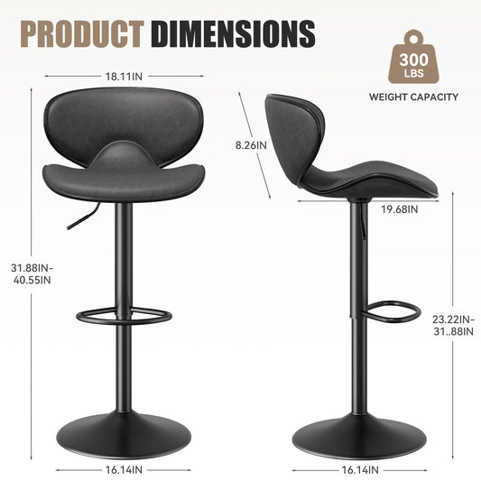 Modern Adjustable Bar Stool – Faux Leather Swivel Counter Stool with Backrest, Height Adjustable 25"–33", 360° Swivel, Durable & Comfortable