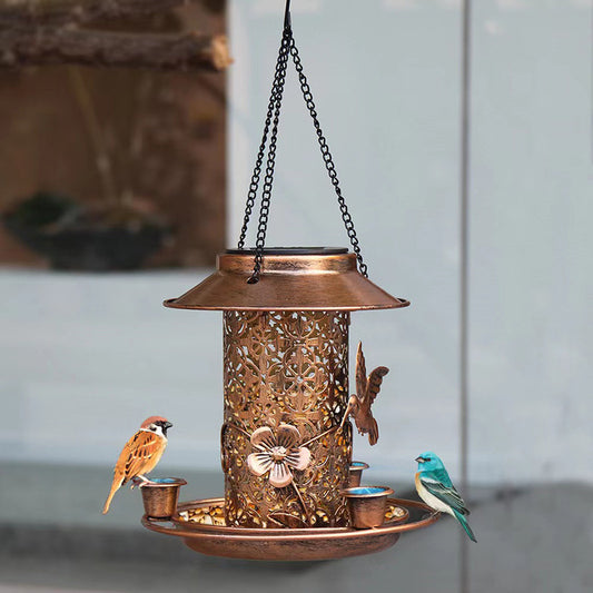 Outdoor Solar-Powered Hanging Bird Feeder & Decorative Lamp, Dual-Purpose Feeding & Watering